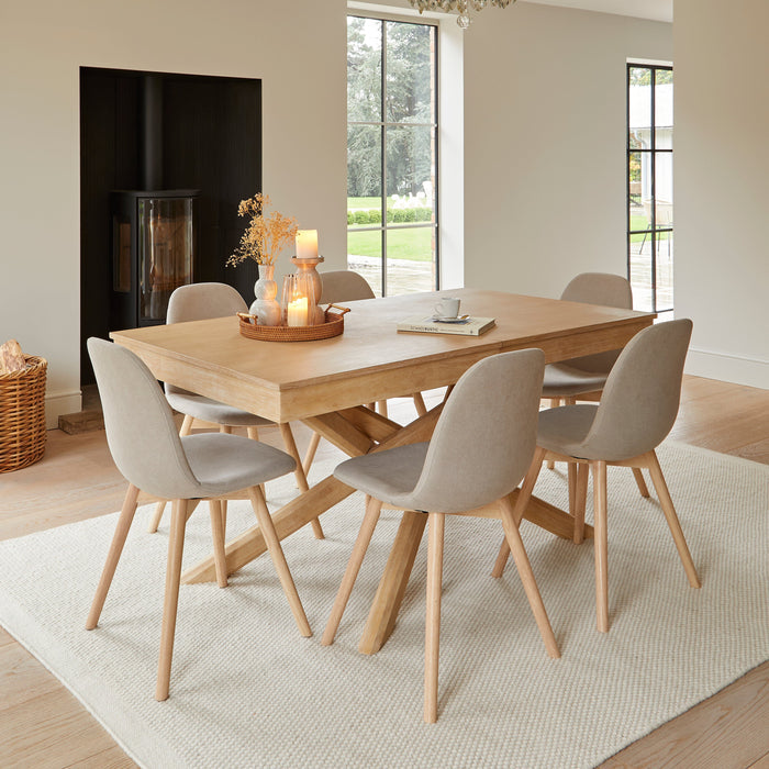 Ellis Soft Beige Dining Chairs - Set of 2 - Whitewash Oak Legs