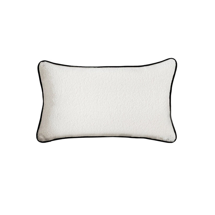 Elsham 35x55cm Scatter Cushion Cover - Chalk White Boucle with Jet Black Velvet Piping - Laura James