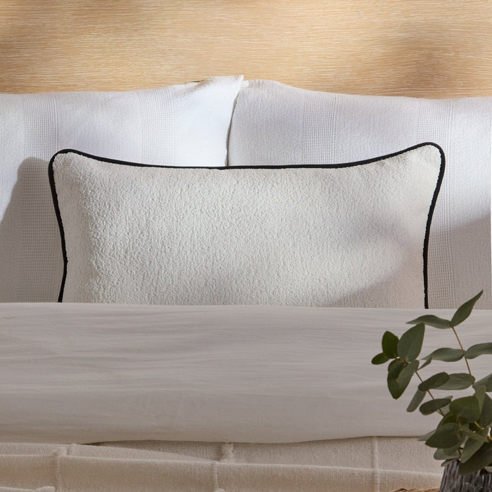 Elsham 35x55cm Scatter Cushion Cover - Chalk White Boucle with Jet Black Velvet Piping - Laura James