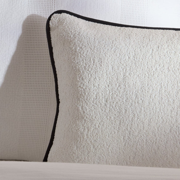 Elsham 35x55cm Scatter Cushion Cover - Chalk White Boucle with Jet Black Velvet Piping - Laura James