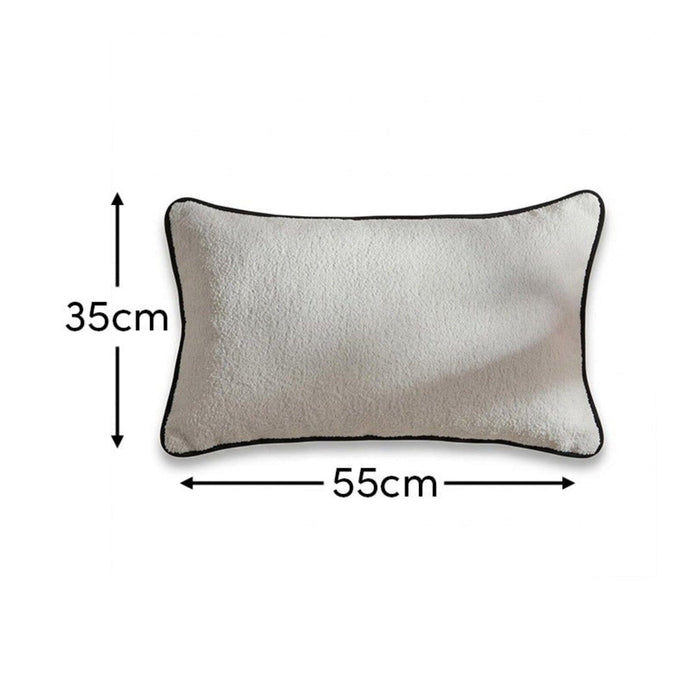 Elsham 35x55cm Scatter Cushion Cover - Chalk White Boucle with Jet Black Velvet Piping - Laura James