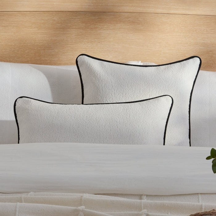 Elsham 45x45cm Scatter Cushion Cover - Chalk White Boucle with Jet Black Velvet Piping - Laura James