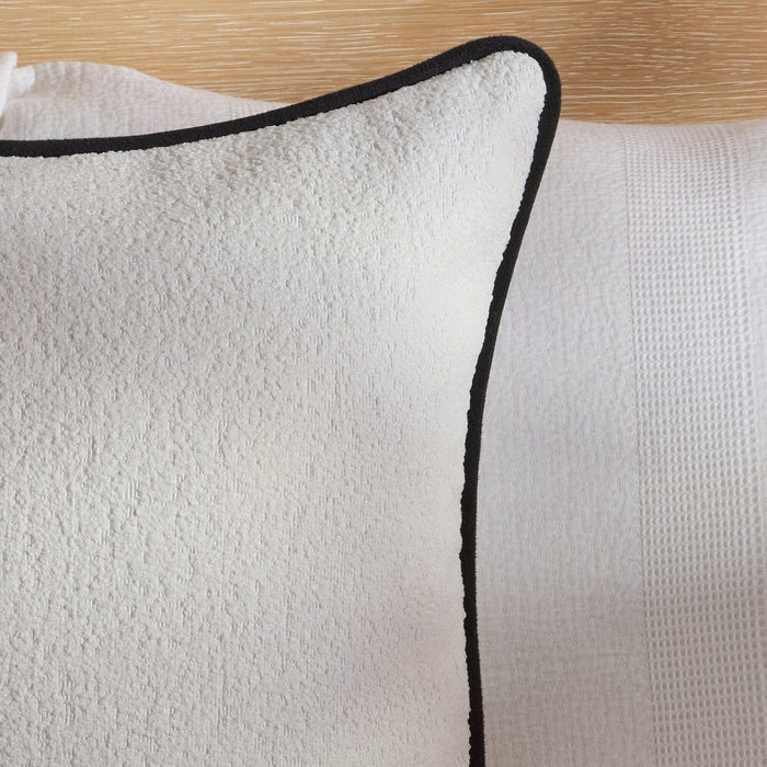 Elsham 45x45cm Scatter Cushion Cover - Chalk White Boucle with Jet Black Velvet Piping - Laura James