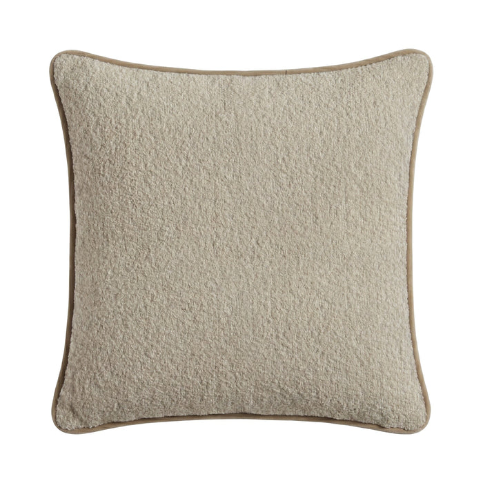 Elsham 45x45cm Scatter Cushion Cover - Light Beige Boucle with Clay Velvet Piping - Laura James