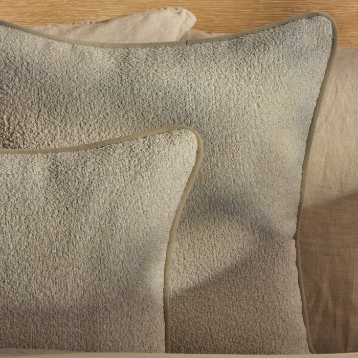 Elsham 45x45cm Scatter Cushion Cover - Light Beige Boucle with Clay Velvet Piping - Laura James
