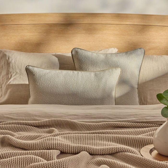 Elsham 45x45cm Scatter Cushion Cover - Light Beige Boucle with Clay Velvet Piping - Laura James