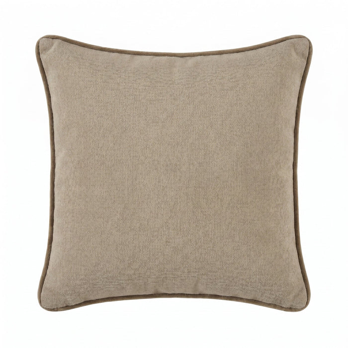 Elsham 45x45cm Scatter Cushion Cover - Soft Beige with Driftwood Velvet Piping - Laura James