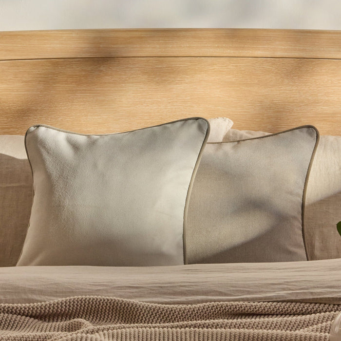 Elsham 45x45cm Scatter Cushion Cover -  Soft Beige with Driftwood Velvet Piping - Laura James