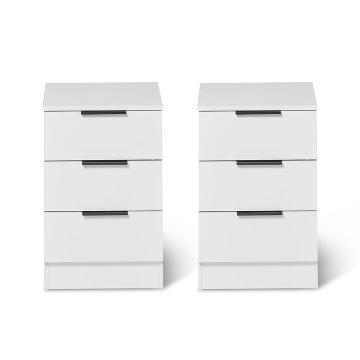 Essie 3 Drawer Bedside Table - Pure White - Set of 2