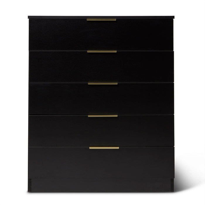 Essie Black Chest of 5 Drawers with Gold Handles by Laura James