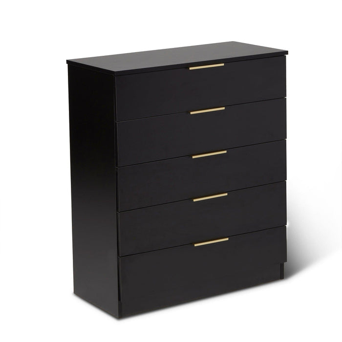 Essie Black Chest of 5 Drawers with Gold Handles by Laura James