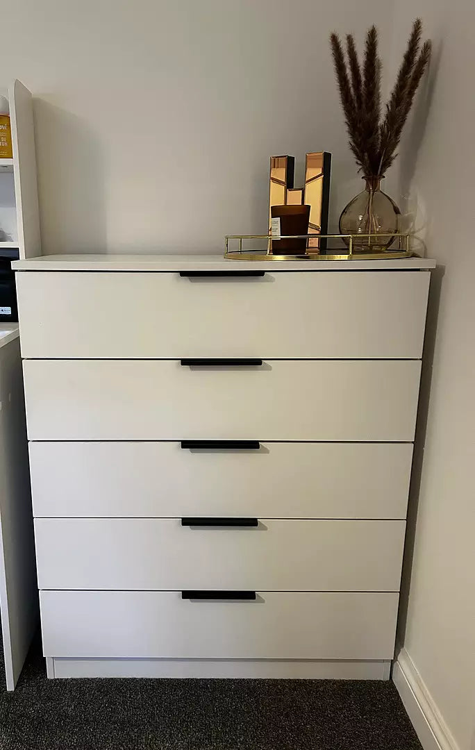 Essie Tall Chest of 5 Drawers - White - Laura James