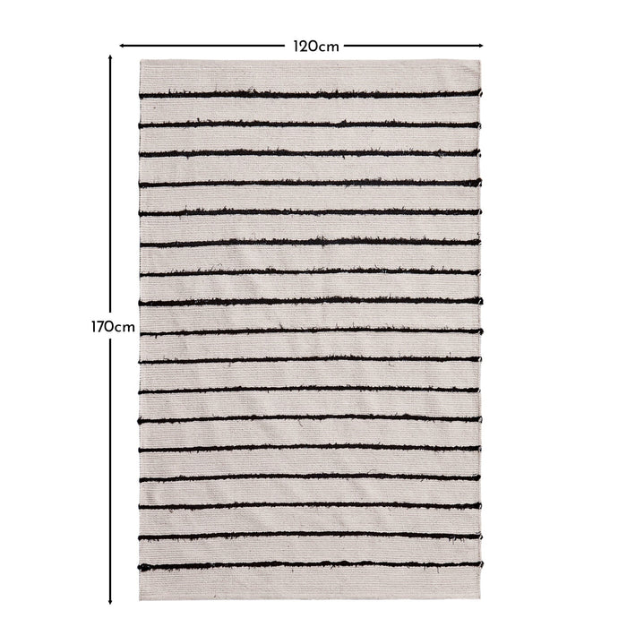 Evedon Black & Natural Striped Cotton Rug - 120 x 170cm