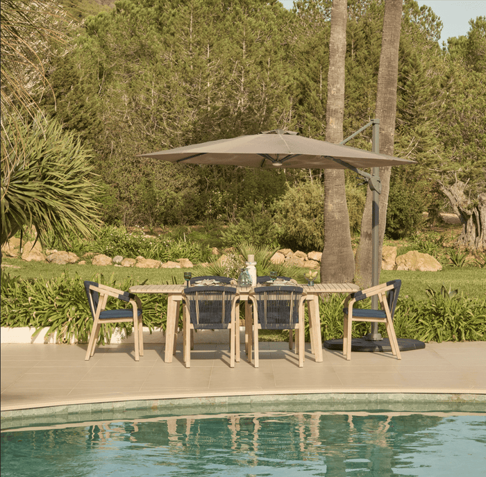 Fira Cappuccino LED Parasol - 2.5m Square Cantilever - Laura James