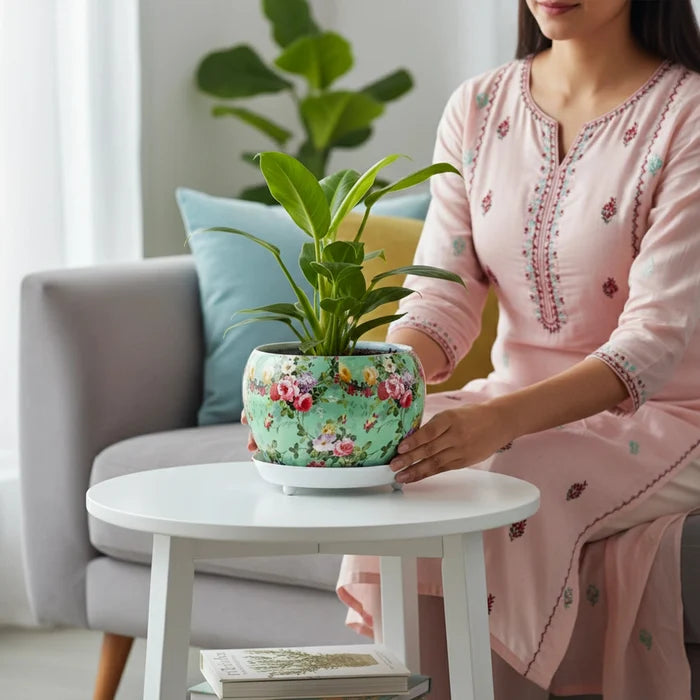 Flora Metal Pot with Saucer Metal Planter Urban Plant