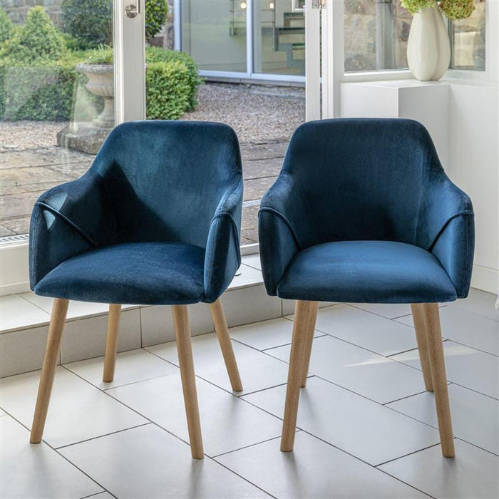 Freya Ink Blue Dining Armchairs - Set of 2 - Chalked Mangowood Legs - Laura James