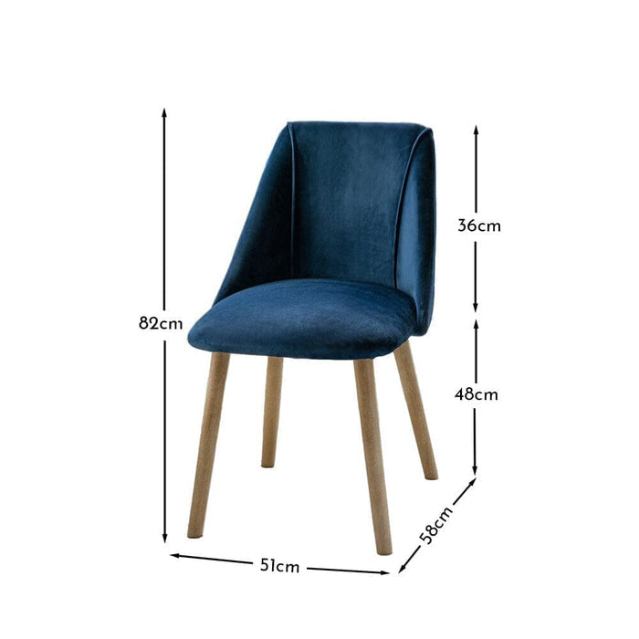 Freya Ink Blue Dining Chairs - Set of 2 - Chalked Mango Wood Legs - Laura James