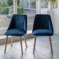 Freya dining chairs - set of 2 - blue velvet and oak