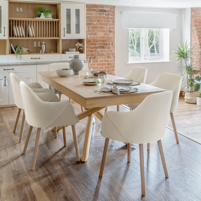 Amelia Whitewash Dining Table Set - 6 Seater - Freya Boucle Carver Chairs - Laura James