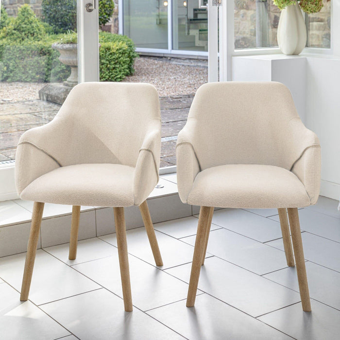 Freya Light Beige Dining Armchairs - Set of 2 - Chalked Mangowood Legs - Laura James