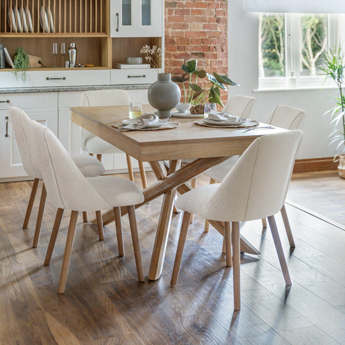 Amelia Whitewash Dining Table Set - 6 Seater - Freya Boucle Dining Chairs - Laura James