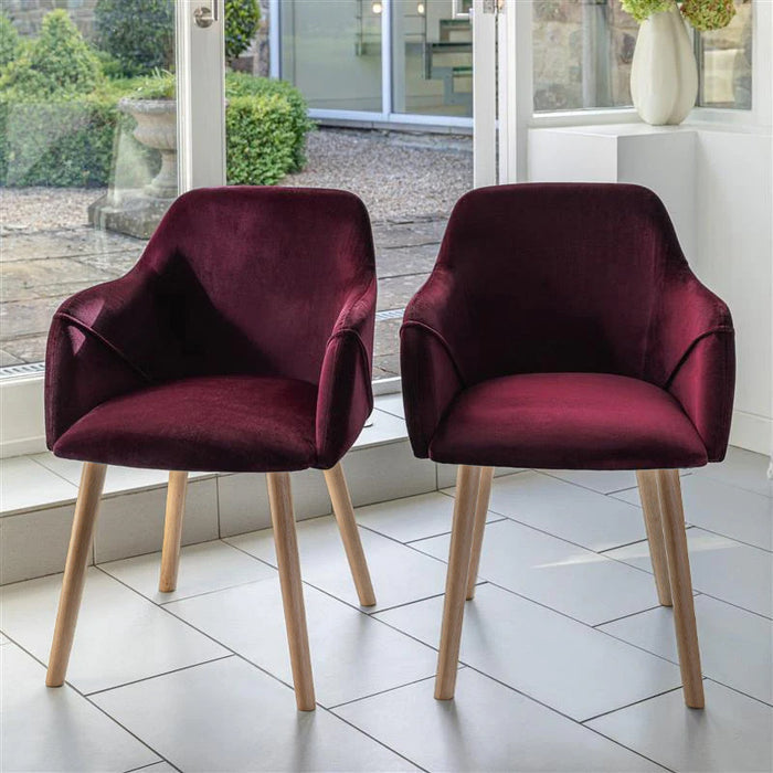 Freya Burgundy Red Armchairs - Set of 2 - Whitewash Legs - Laura James