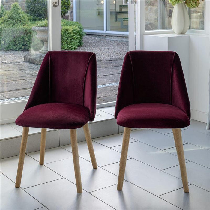 Freya Burgundy Red Dining Chairs - Set of 2 - Chalked Mango Wood Legs - Laura James