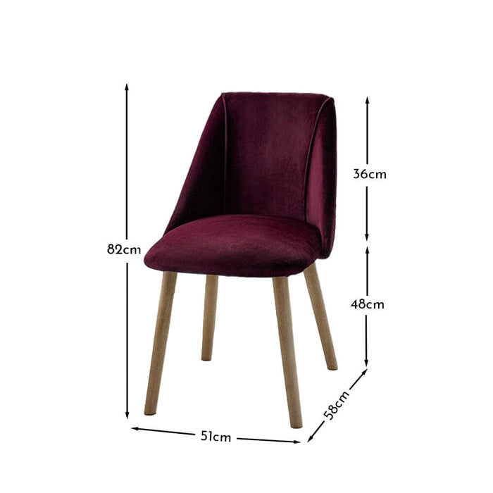 Freya Burgundy Red Dining Chairs - Set of 2 - Chalked Mango Wood Legs - Laura James