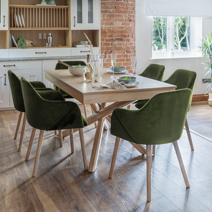 Freya Fern Green Armchairs - Set of 2 - Whitewash Oak Legs