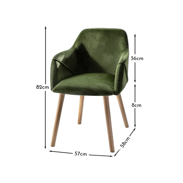Freya Fern Green Armchairs - Set of 2 - Whitewash Oak Legs