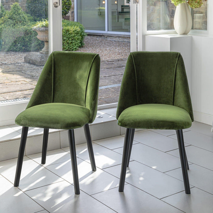 Freya Fern Green Dining Chairs - Set of 2 - Black Oak Legs