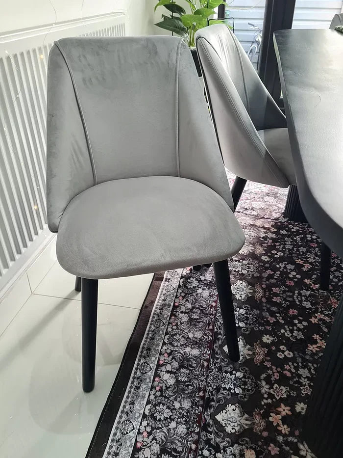 Freya Grey Velvet Dining Chairs - Set of 2 - Black Oak Legs