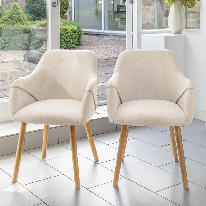 Freya Oat Boucle Armchairs - Set of 2 - Pale Oak Legs - Laura James