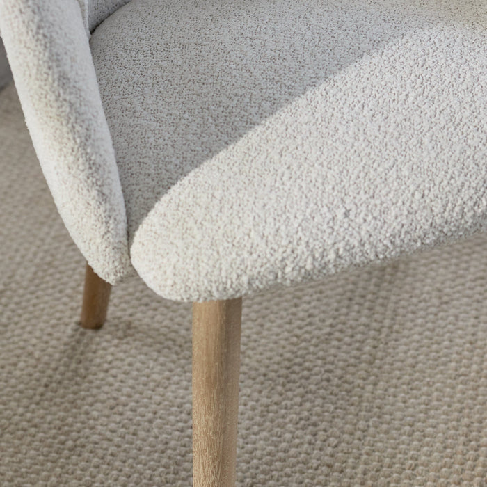 Freya Oat Boucle Dining Armchairs - Set of 2 - Chalked Mango Wood Legs - Laura James