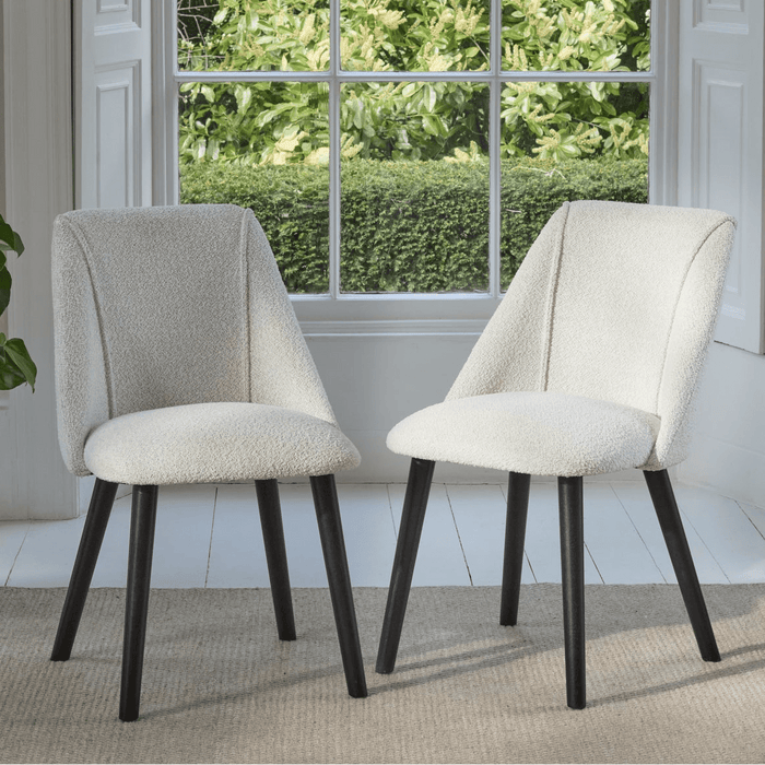 Freya Oat Boucle Dining Chairs - Set of 2 - Black Oak Legs