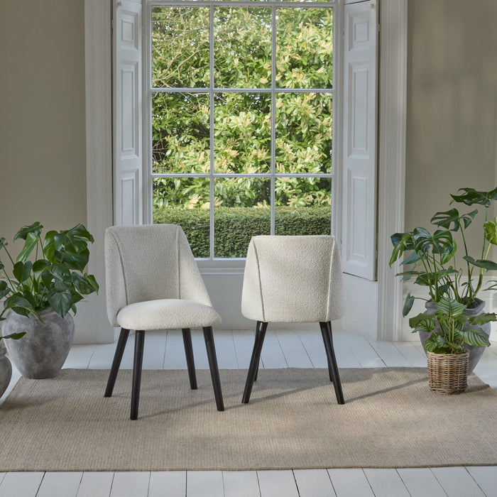 Freya Oat Boucle Dining Chairs - Set of 2 - Black Oak Legs - Laura James