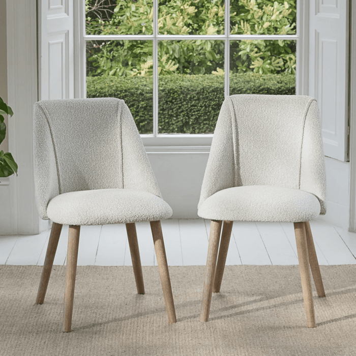 Freya Oat Boucle Dining Chairs - Set of 2 - Chalked Mangowood Legs - Laura James