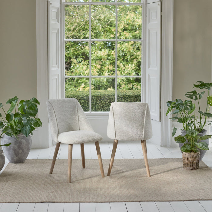 Freya Oat Boucle Dining Chairs - Set of 2 - Chalked Mangowood Legs - Laura James