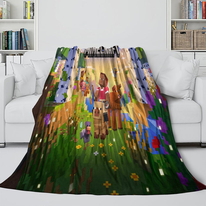 Game Pattern Minecraft Blanket Flannel Kids Room Throw