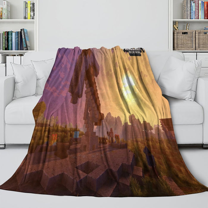Game Pattern Minecraft Blanket Flannel Kids Room Throw