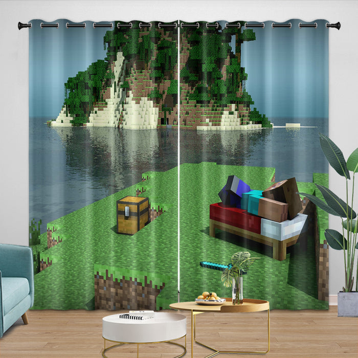 Game Pattern Minecraft Curtains Blackout Window Drapes Room Decoration