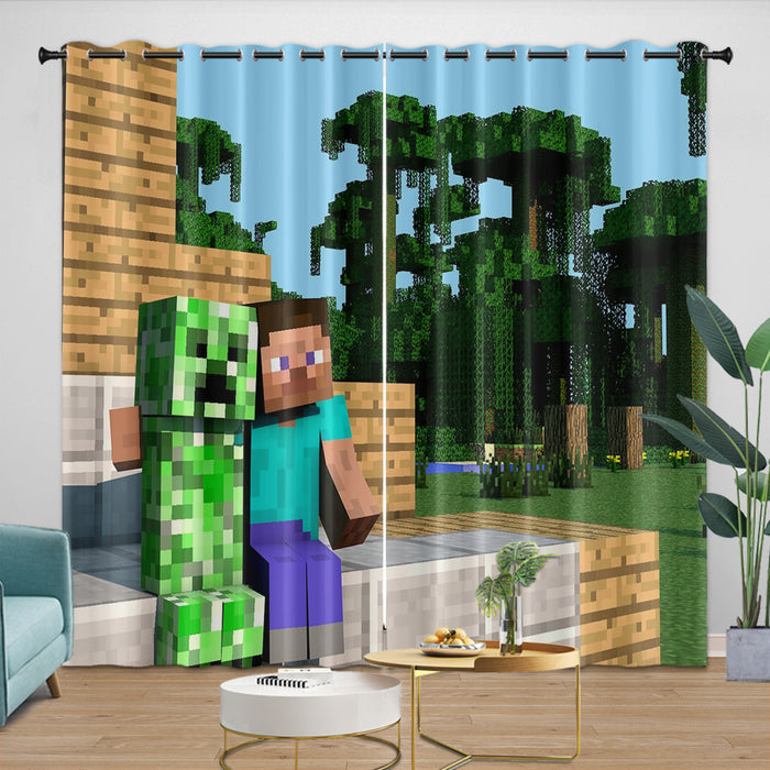 Game Pattern Minecraft Curtains Blackout Window Drapes Room Decoration