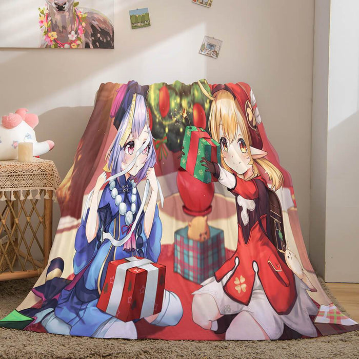 Genshin Impact Aether Lumine Flannel Caroset Throw Cosplay Blanket Comforter Set - EBuycos
