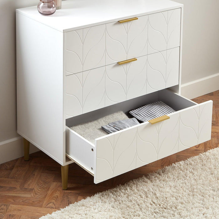 Gloria chest of drawers - white & brass effect - Laura James