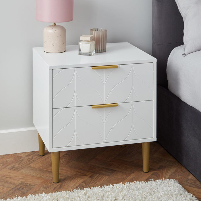 Gloria bedside table - white and brass effect - Laura James