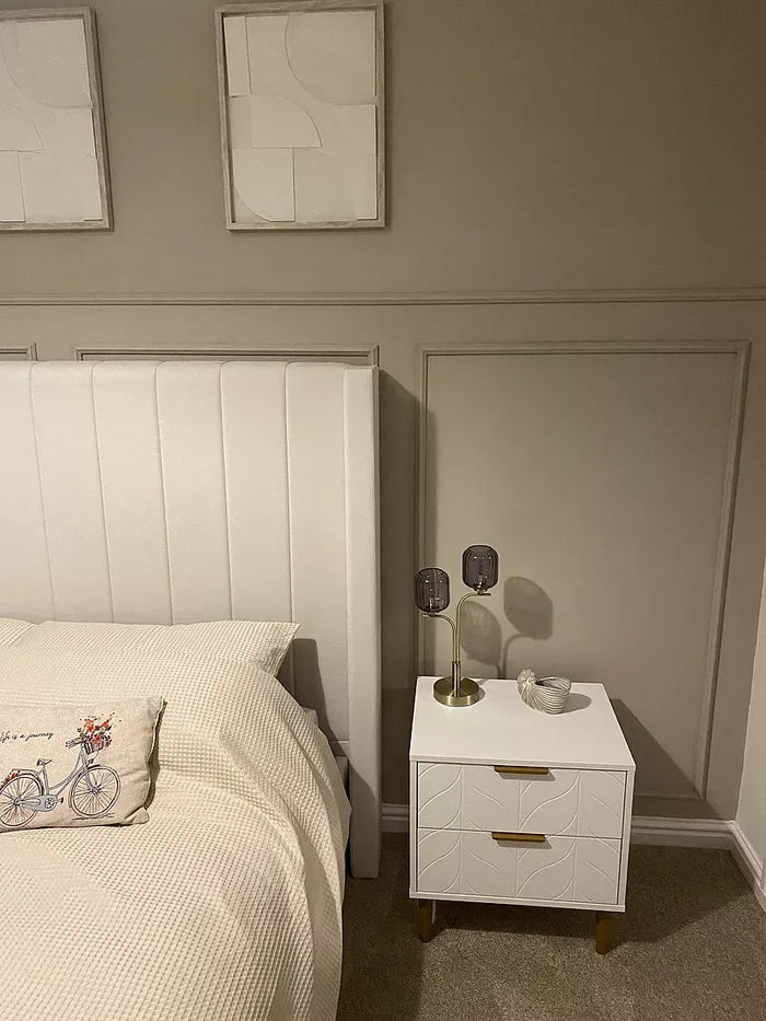 Gloria Bedside Table - White & Brass Effect - Laura James