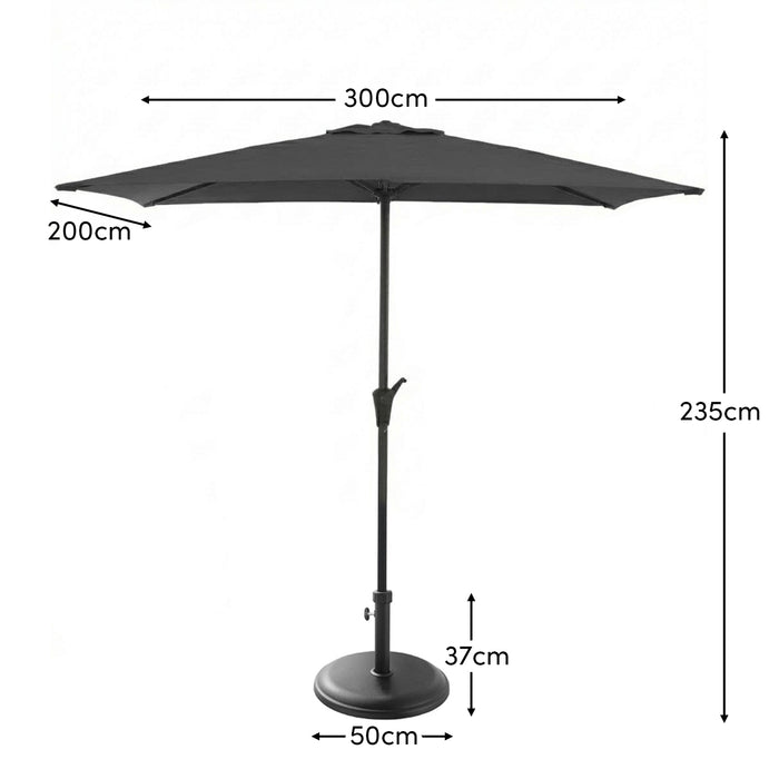 Rectangular 2x3m Grey LED Parasol with 25kg Parasol Base - Black Concrete - Laura James