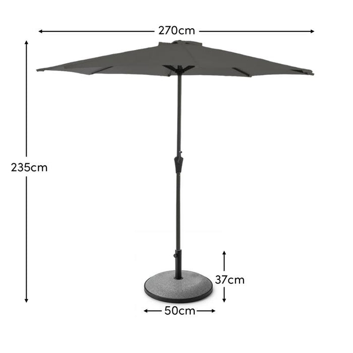 Round 2.7m Grey Parasol with 25kg Parasol Base with a Border - Grey Concrete - Laura James