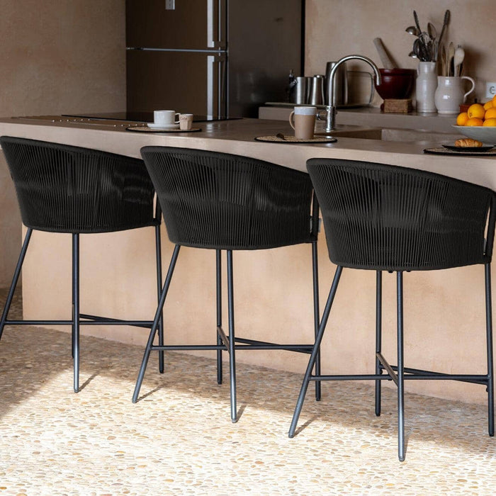 Hali Black Rope Garden Bar Stool with Cushion