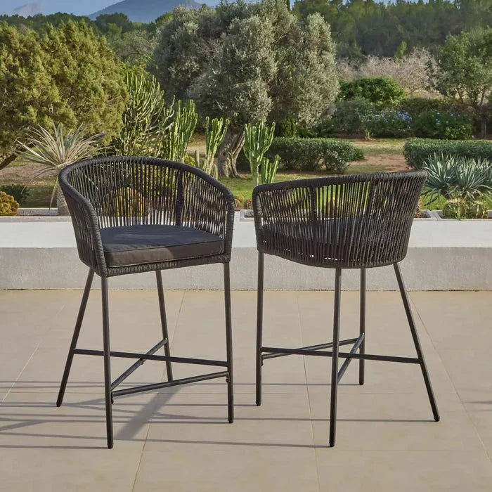 Hali Black Rope Stool with Cushion - Set of 4